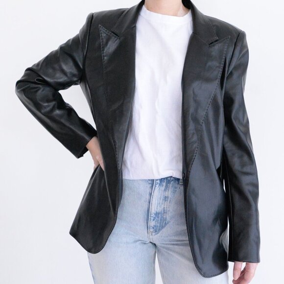 Generation Love New York Hudson Vegan Leather Black Single Button Blazer Xl - Picture 1 of 13